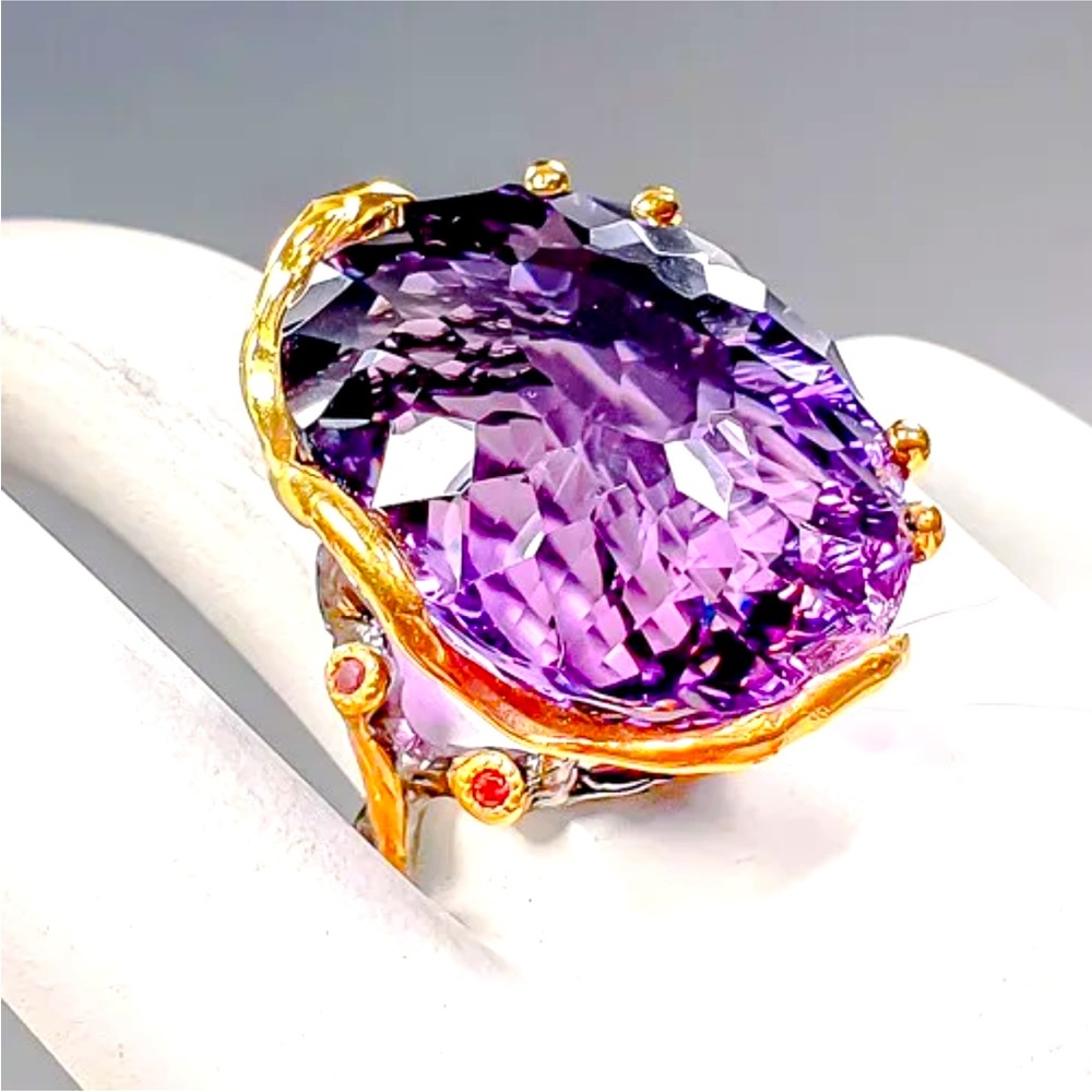 Natural 43 ct+ Not Enhanced Amethyst Ring 925 Sterling Silver Size 7.5 - Picture 2 of 3